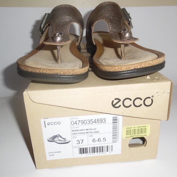 ECCO Passion Warm Grey Metallic Thong Slip Casual Comfy Leather Sandal - Picture 14 of 14